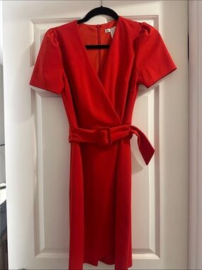 London Times Red Wrap Midi Dress with Belt
